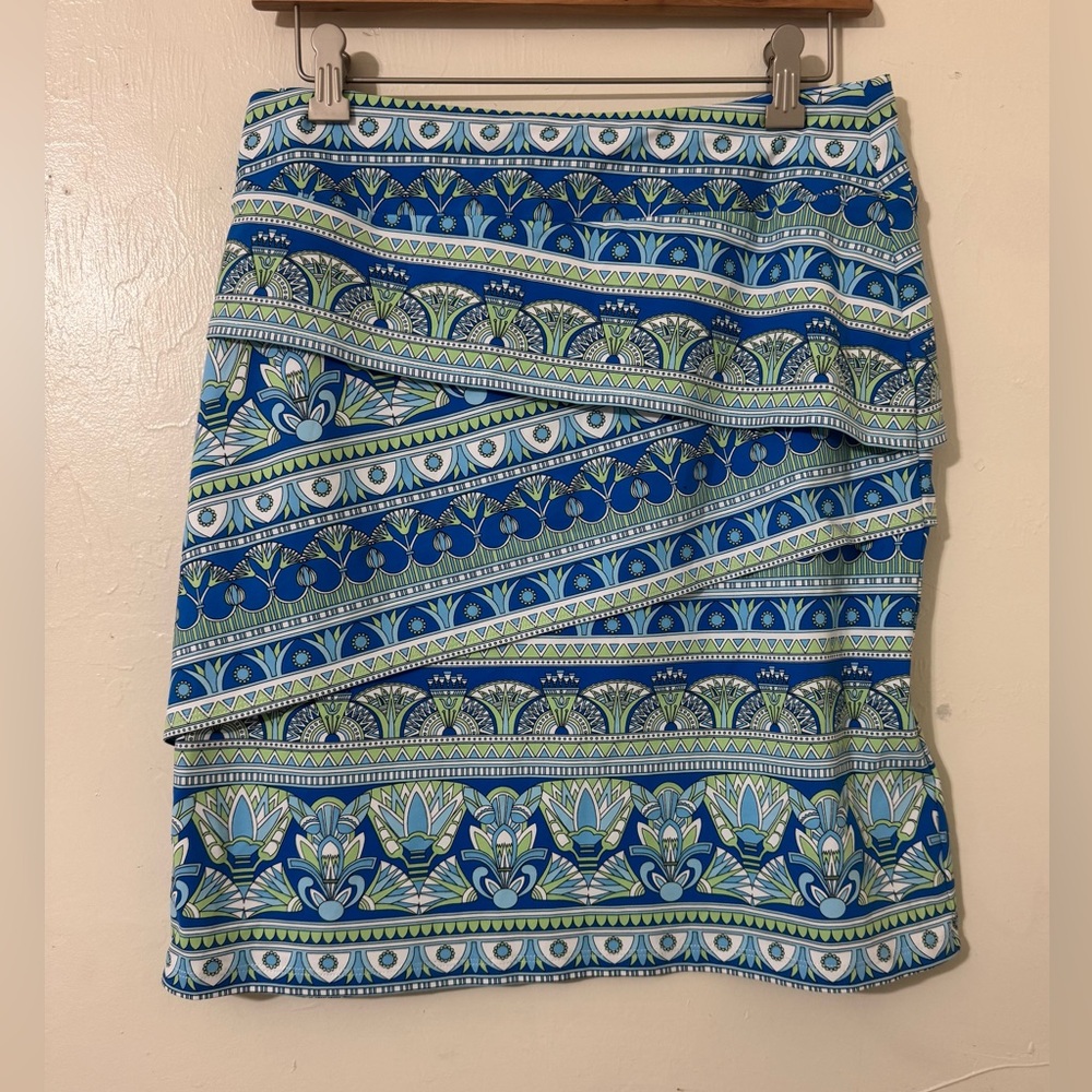 J.mclaughlin Blue and Green Patterned Skirt Size S